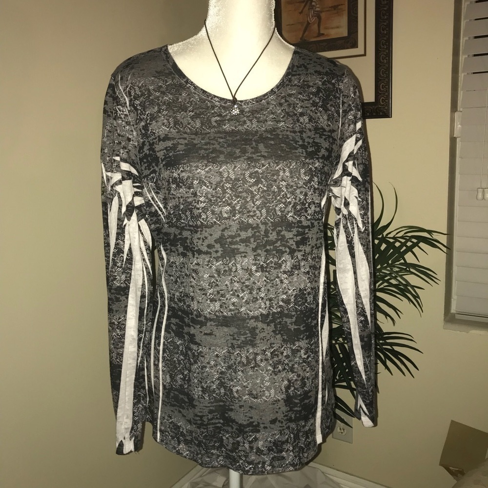 3/$15 INC Long Sleeve Poly Cotton Top XL Black
